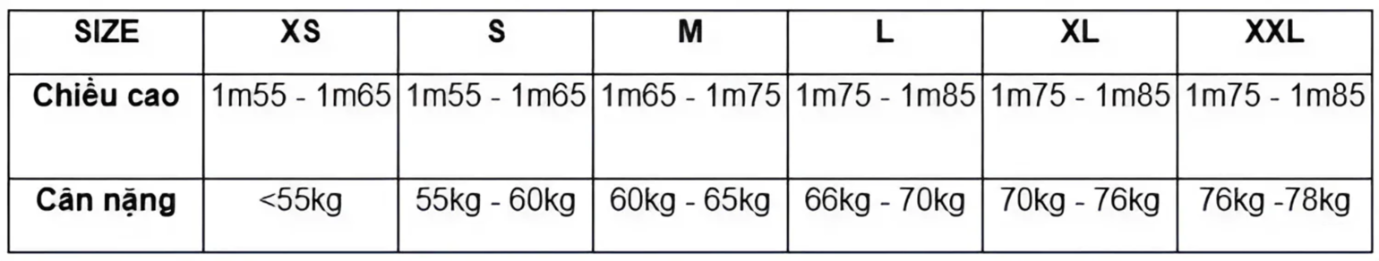 Chọn size áo nam theo cân nặng và chiều cao