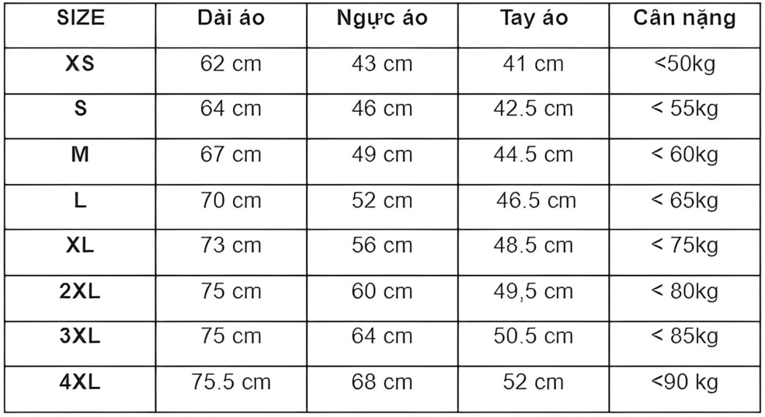 Bảng size áo thun nam chuẩn xác