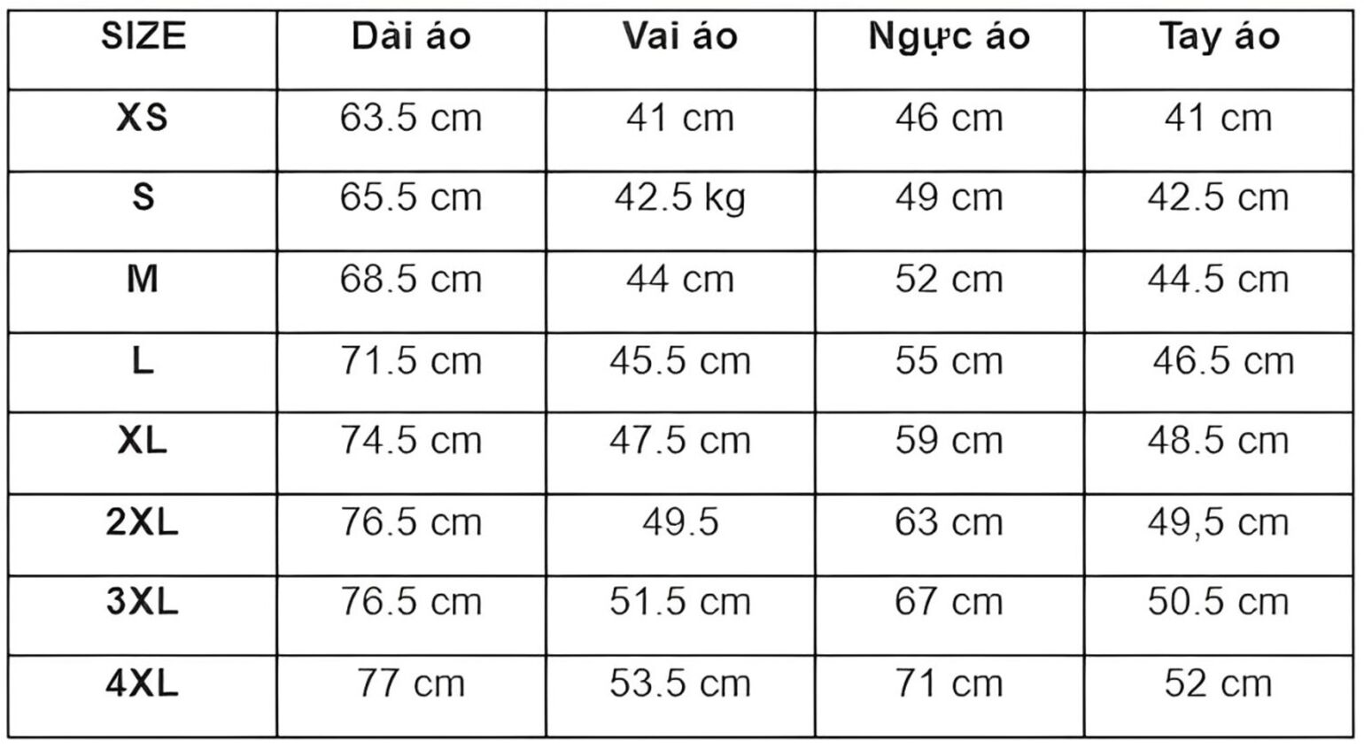 Bảng size áo polo nam chính xác