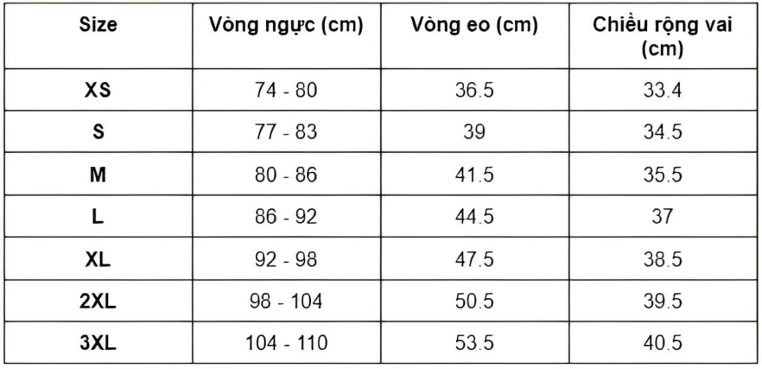 Bảng size áo polo nữ
