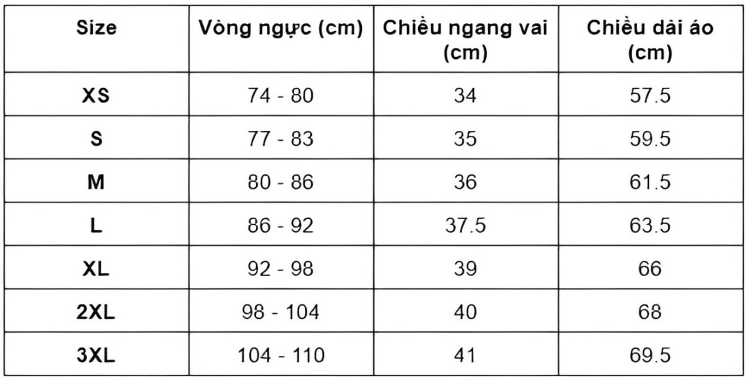 Bảng size áo nữ theo số đo cơ thể