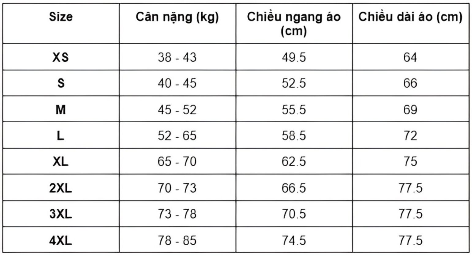 Bảng size áo thun form rộng nữ