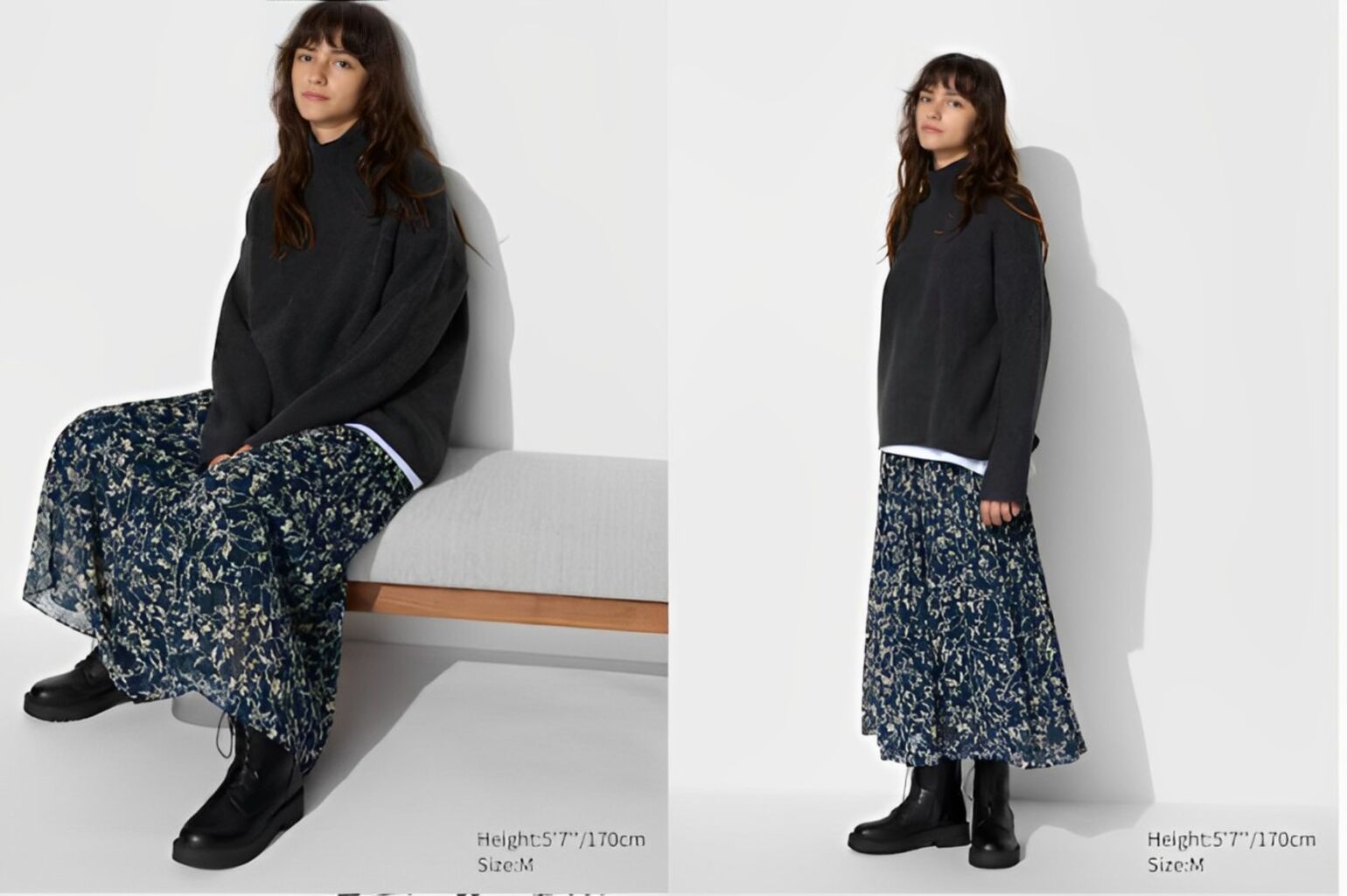 Phối đồ đi chơi Noel ấm áp với áo len cổ lọ và đầm hoa nhí 