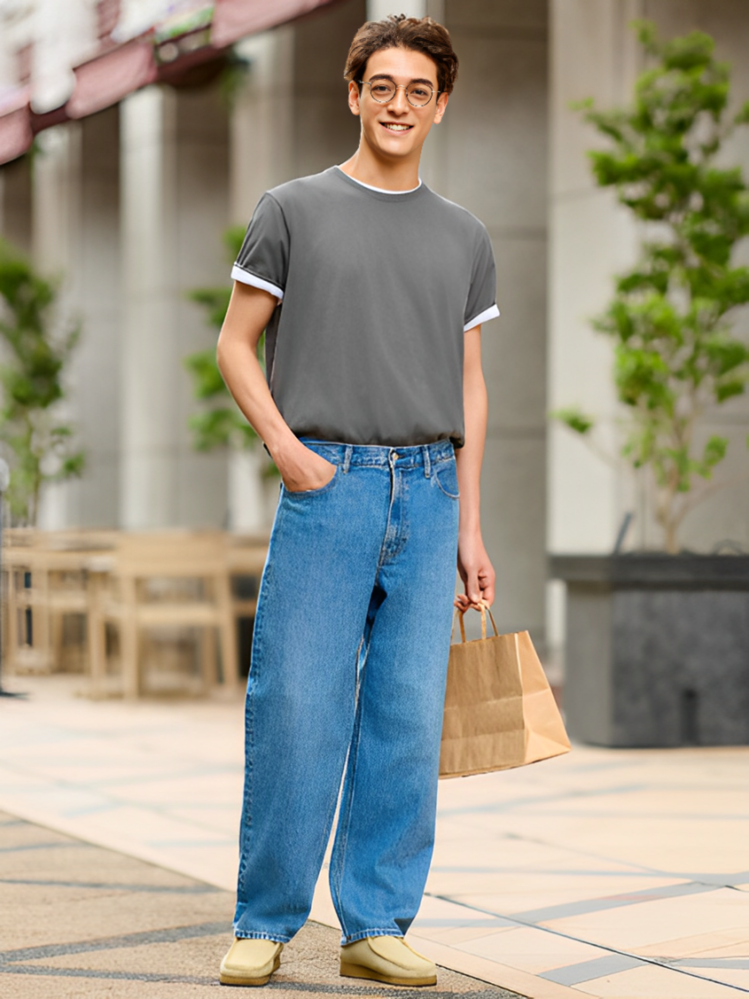 Phối đồ công sở nam với áo thun và quần jeans năng động, cá tính