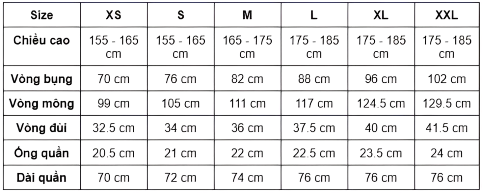 Bảng size quần tây nam thương hiệu UNIQLO